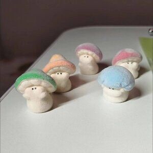 Set of 5 Pastel Flocked Mushroom Minis